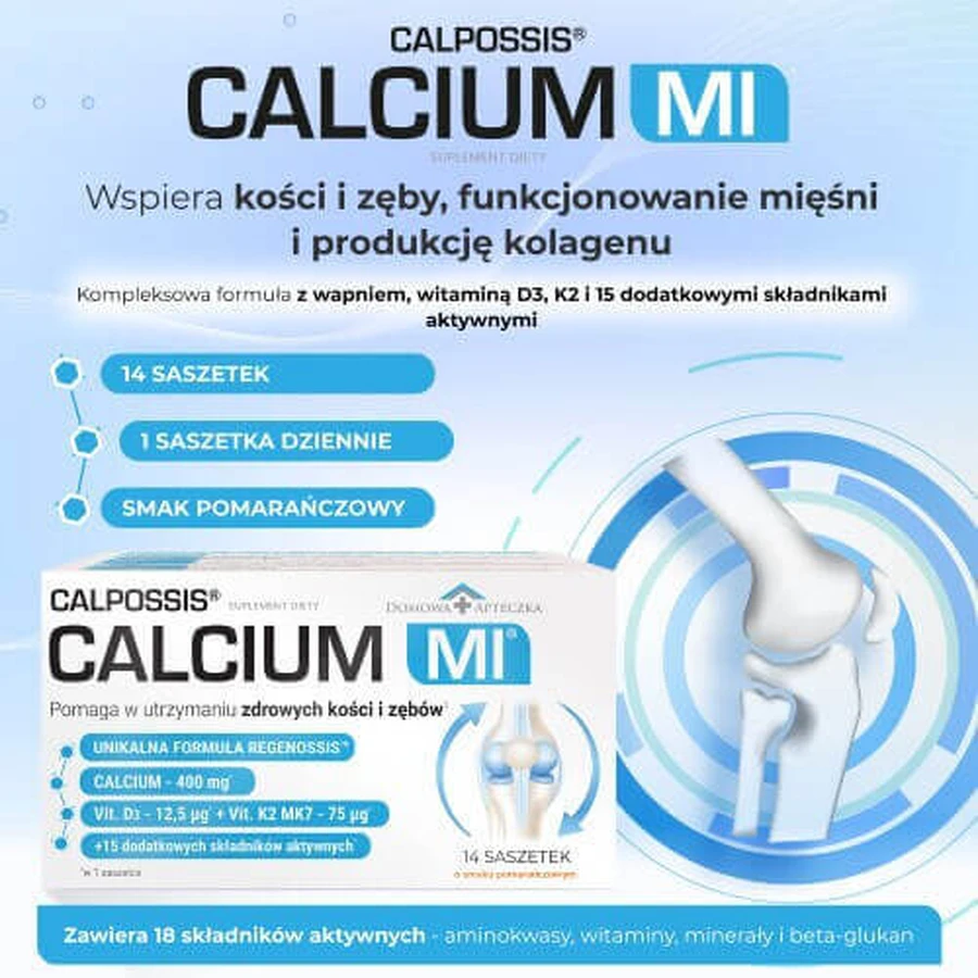 Домашня аптека Calpossis Calcium MI зі смаком апельсина, 14 пакетиків: ціни та характеристики