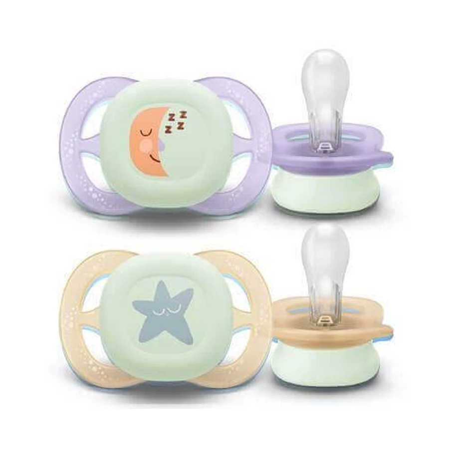 Пустышка AVENT Ultra Start Nighttime Luminous Soother 0-2м (фиолетовый/желтый), 2шт: цены и характеристики