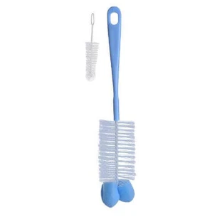 BabyOno Щітка для пляшечок і сосків з губкою та міні-щіточкою синя (720)