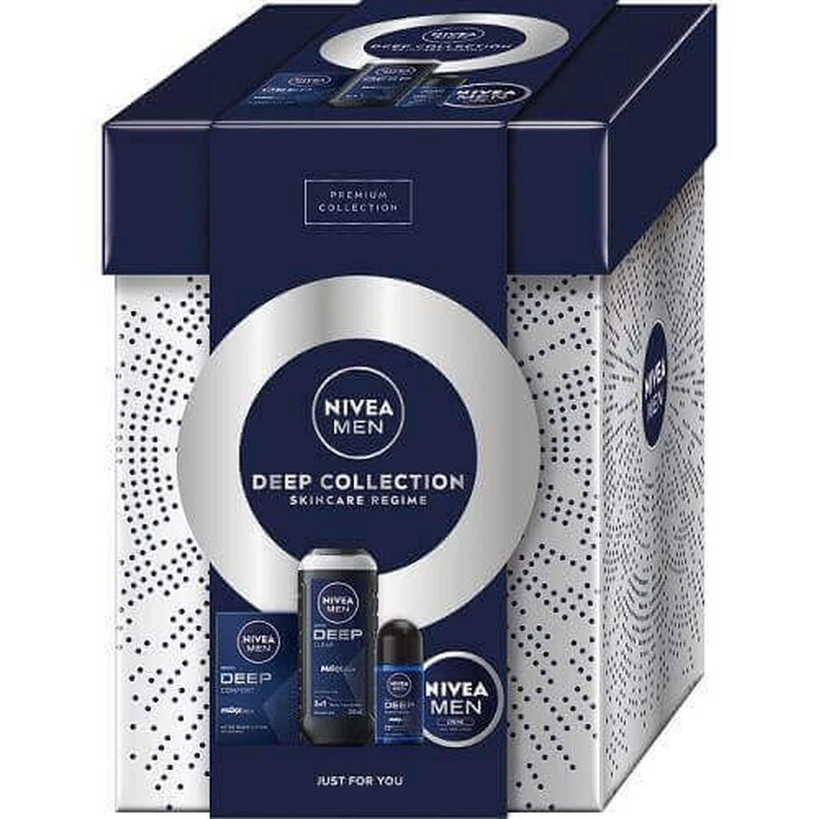Подарунковий набір для чоловіків Nivea Men Deep Collection Крем після гоління, 100 мл + Крем для тіла, обличчя та рук, 75 мл + Антиперспірант рулонний, 50 мл + Гель для душу, 250 мл: ціни та характеристики