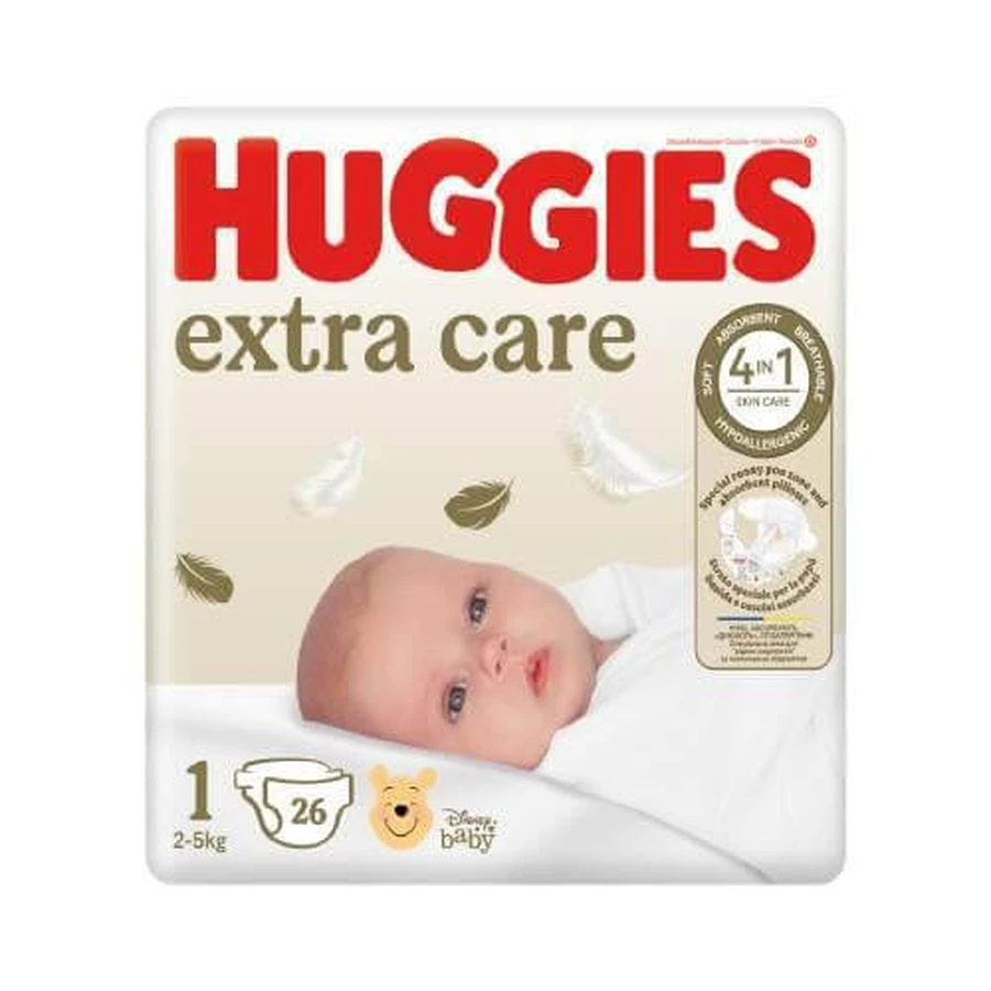HUGGIES Extra Care 1 Підгузки 2-5 кг, 26 шт.: ціни та характеристики