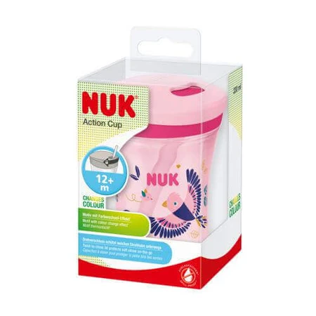 Поїльник NUK Action Cup з силіконовою трубочкою 12м+ рожевий, 230мл: ціни та характеристики