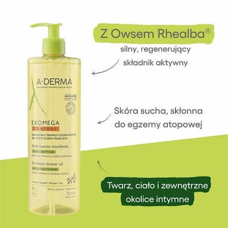 A-DERMA EXOMEGA Control Пом'якшувальна олія для душу для дітей та дорослих, 750 мл: ціни та характеристики