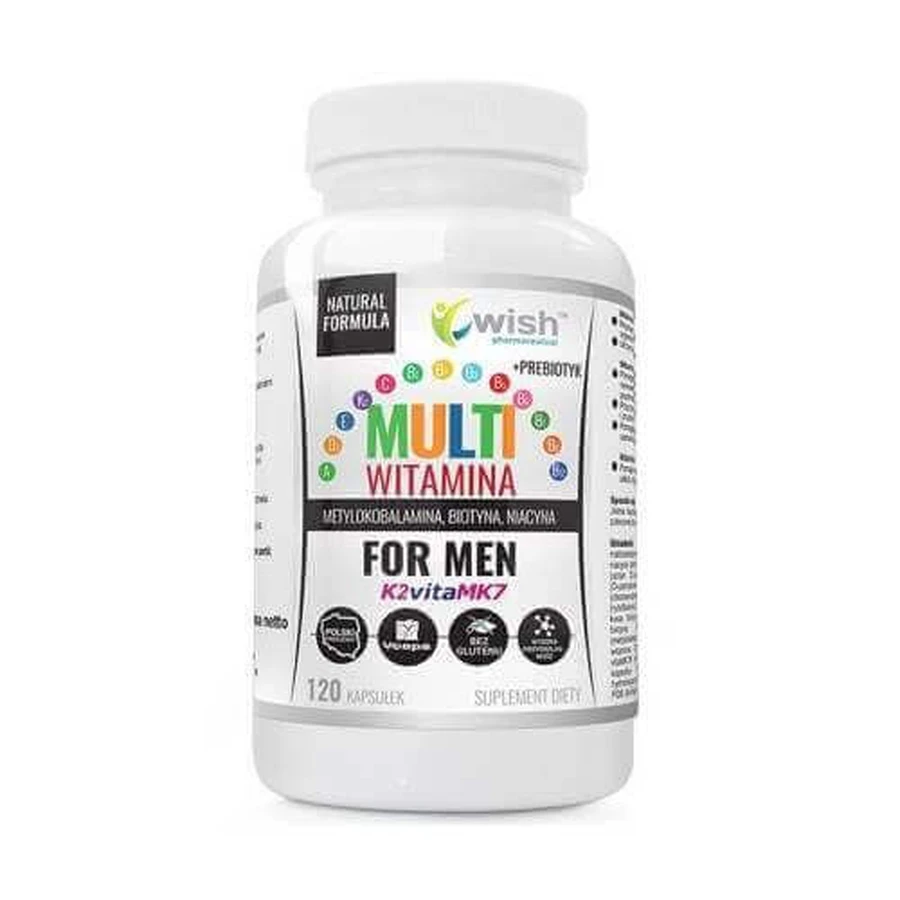 Wish Pharmaceutical Мультивітаміни для чоловіків + пребіотик, 120 капсул: ціни та характеристики