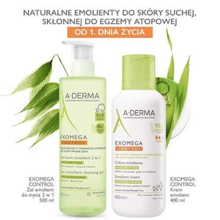 A-DERMA Exomega Control 2-в-1 пом'якшувальний гель для вмивання, 500 мл + крем, 400 мл