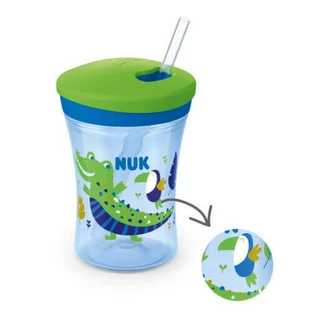 NUK Action Cup каплевидная чашка с силиконовой соломинкой 12м+ голубая, 230 мл
