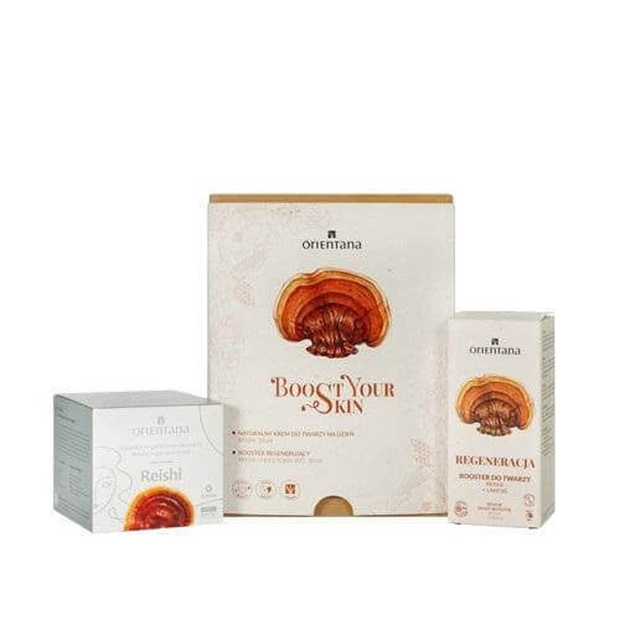 Набір Orientana Boost Your Skin Set Натуральний веганський крем для обличчя з рейши, 50 мл + Регенеруючий крем для обличчя з рейши Lakesis, 30 мл: ціни та характеристики