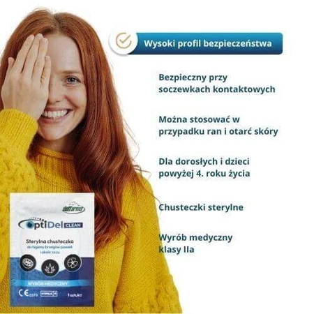 Стерильні серветки OptiDel Clean для гігієни країв повік та області навколо очей, 20 шт.: ціни та характеристики