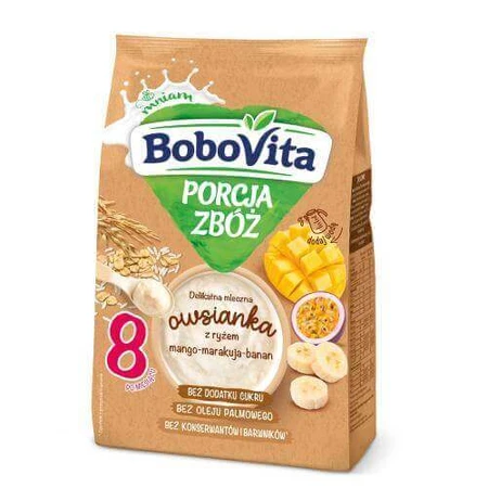 BoboVita Porcja zboża Ніжна молочна вівсянка з рисом манго-маракуйя-бананом, 210г: ціни та характеристики
