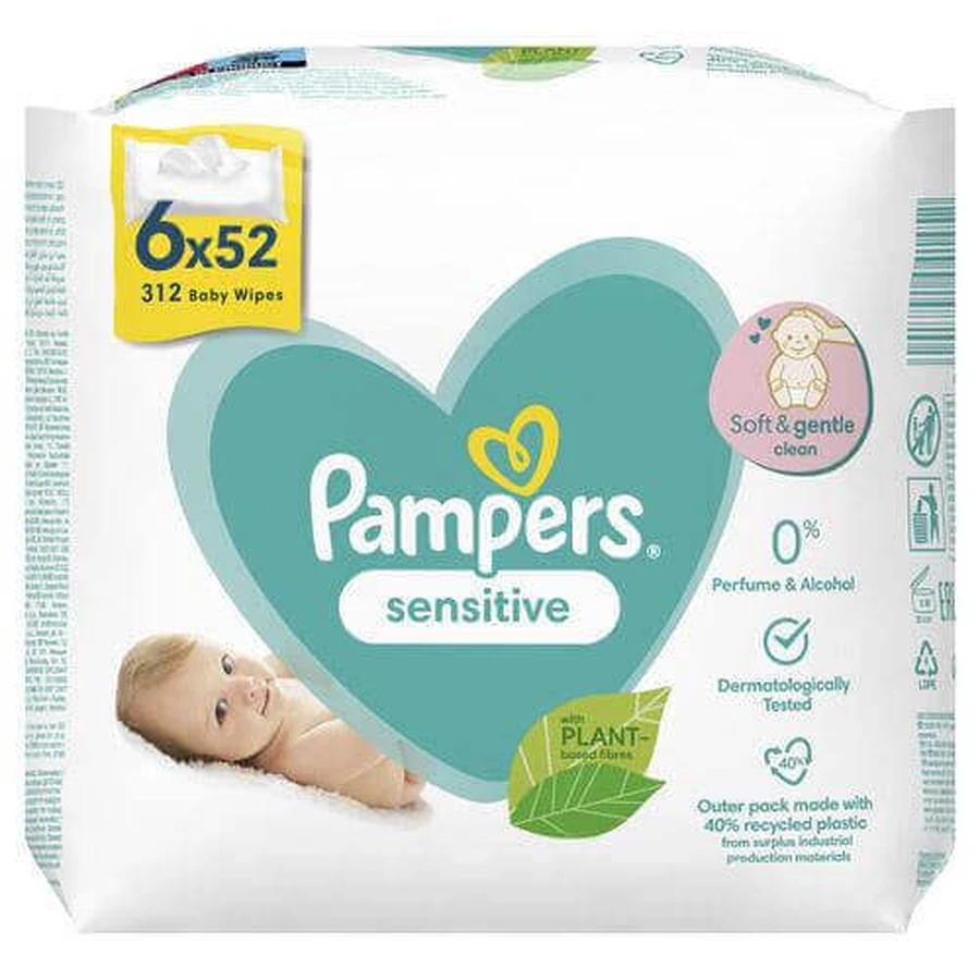 Салфетки Pampers Sensitive, 6x 52шт: цены и характеристики