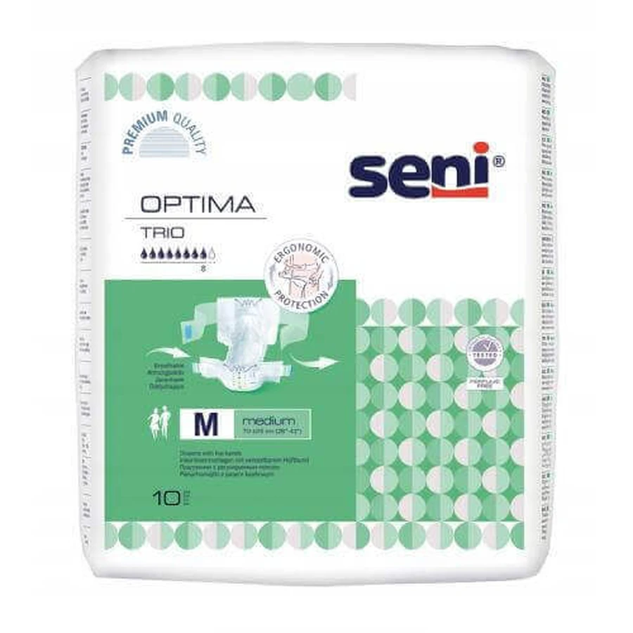 SENI OPTIMA TRIO MEDIUM підгузки з поясом, 10 шт.: ціни та характеристики