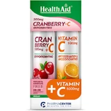 Health Aid Вітамін С Вітамін для підтримки імунітету, шкіри та антиоксидантної дії 500 мг Журавлина 2 х 10 шипучих таблеток