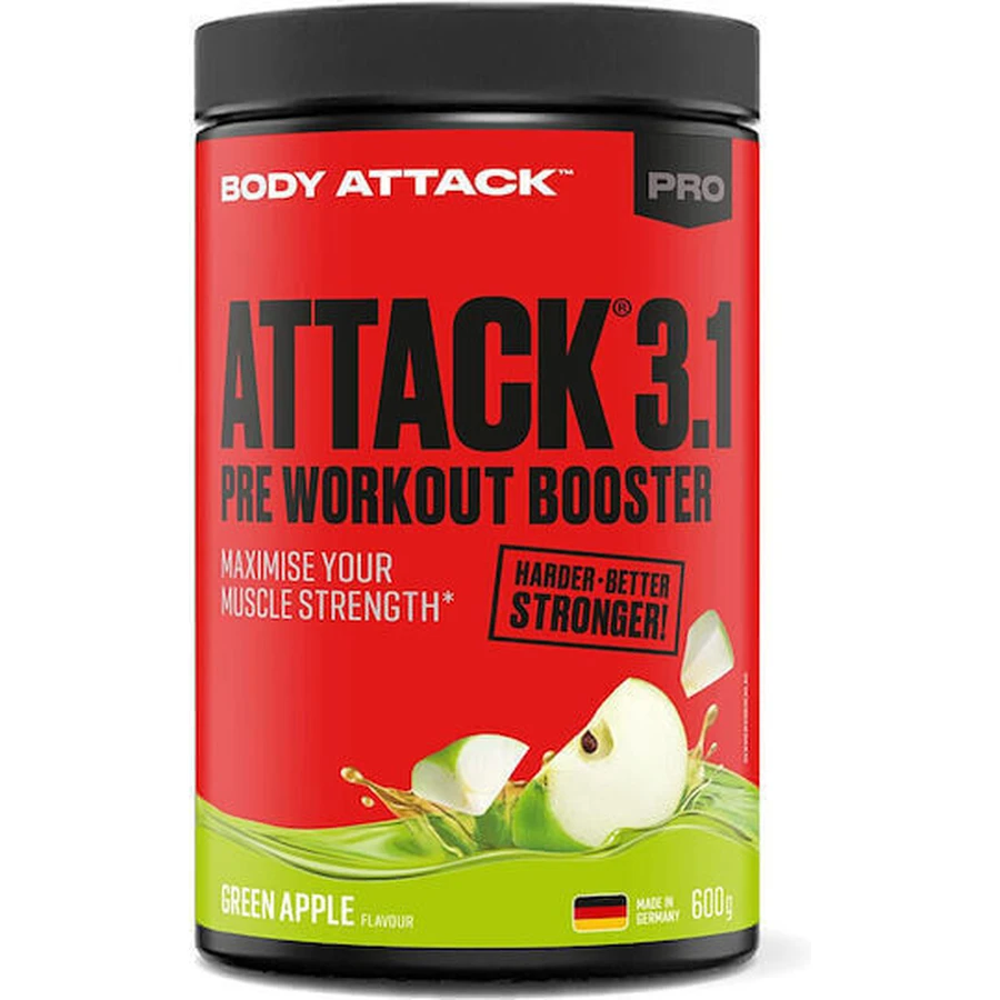 Body Attack Attack Pre 3.1 Предтреніровочная добавка 600гр Зелене яблуко: ціни та характеристики