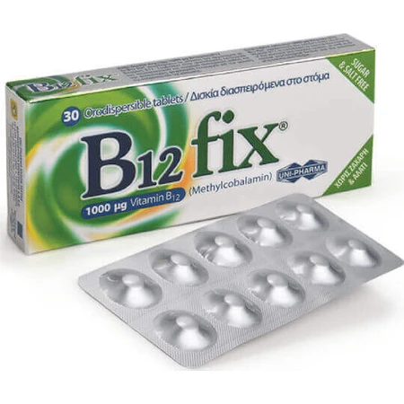 UNI-PHARMA B12 fix Витамин для здоровья нервной системы 1000 мкг 30 таблеток: цены и характеристики