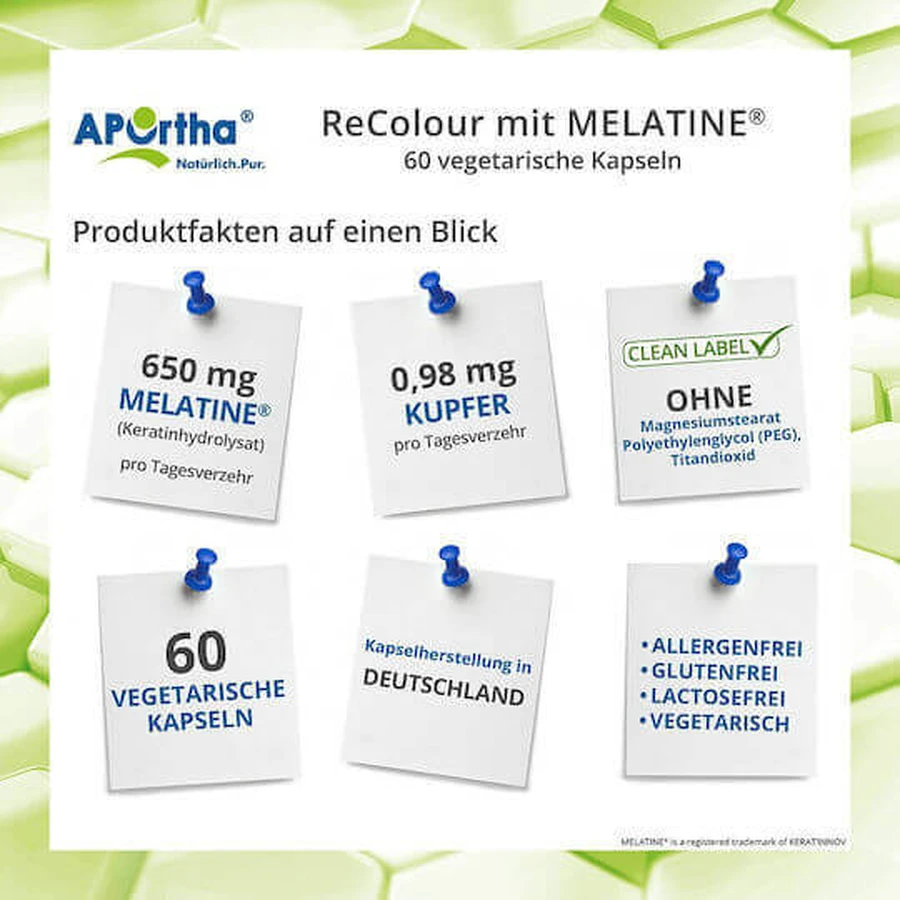 Aportha ReColour з харчовою добавкою MELATINE® 650 мг Спеціальна харчова добавка 60 капс.: ціни та характеристики