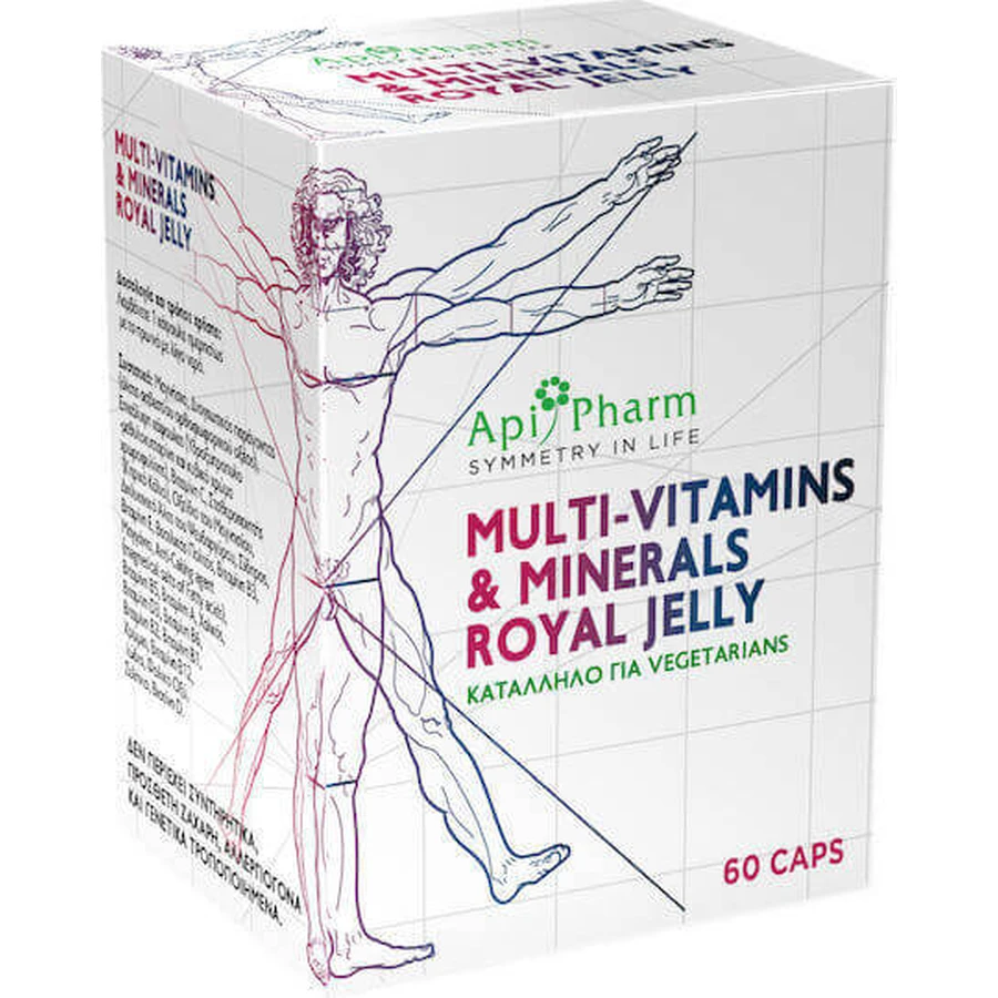 Мультивітаміни та мінерали Apipharm Королівське желе Мультивітамінний комплекс для зміцнення енергії та імунітету 60 капс.: ціни та характеристики