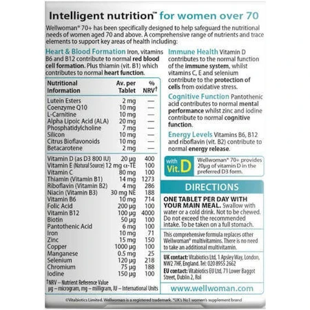 Vitabiotics Wellwoman 70+ Иммуноукрепляющая добавка 30 табл.: цены и характеристики