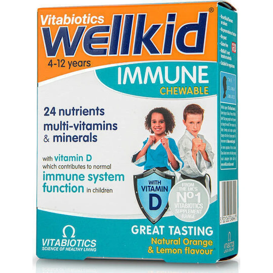 Vitabiotics Wellkid Immune Supplement для укрепления иммунитета 30 жевательных таблеток Апельсин Лимон: цены и характеристики