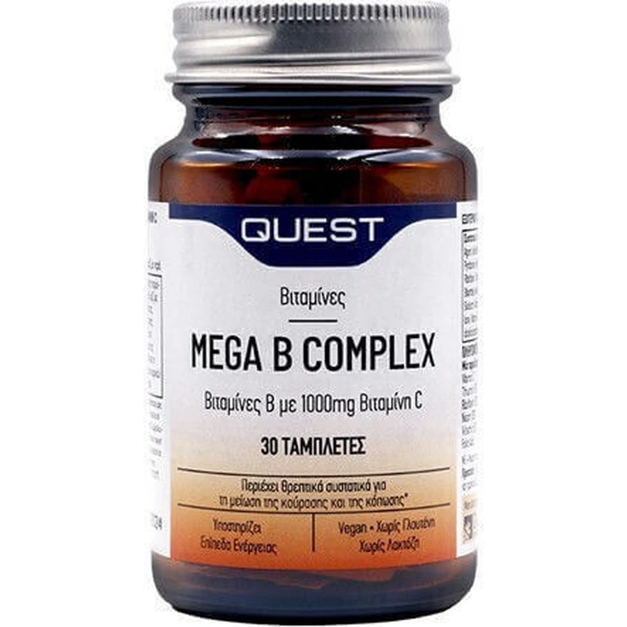 Quest Mega B Complex with 1000mg Vitamin C Витамин для энергии, поддержки иммунной и нервной системы 1000mg 30 Tablets: цены и характеристики