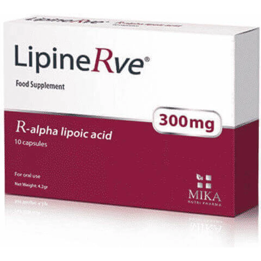 Mika Nutri Pharma LipineRve Альфа-ліпоєва кислота Альфа-ліпоєва кислота Спеціальна дієтична добавка 10 капс.: ціни та характеристики