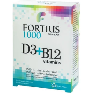 Geoplan Nutraceuticals Fortius Ultra D3 & B12 Vitamins Мультивітаміни для енергії, зміцнення імунної системи та здоров'я яєць 1000iu 30 таблеток