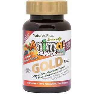 Nature's Plus Animal Parade GOLD Мультивитамины для укрепления иммунной системы Вишня Апельсин Виноград 60 жевательных таблеток