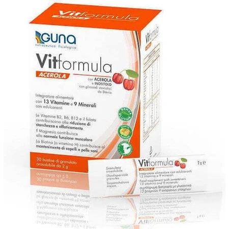 Guna Vit Formula Acerola Multivitamin Мультивитамины для энергии, иммунной системы и волос 30 пакетиков: цены и характеристики