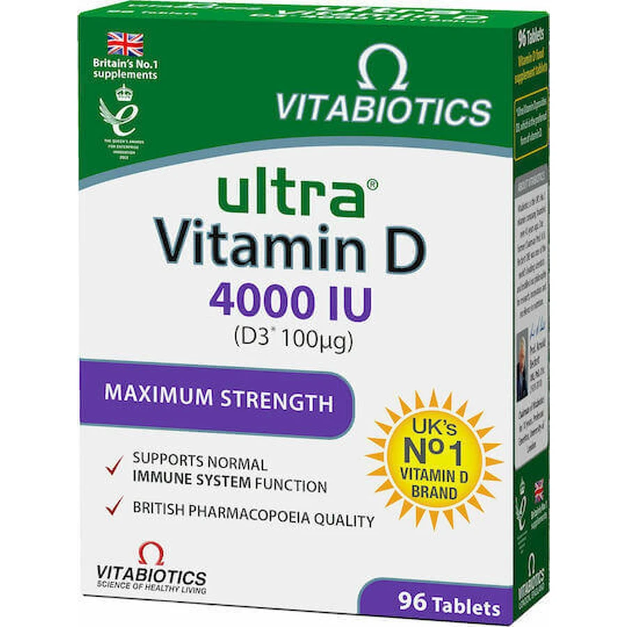 Vitabiotics Ультра вітамін D3 Вітамін для підтримки імунітету та здоров'я яєць 4000iu 96 таблеток: ціни та характеристики