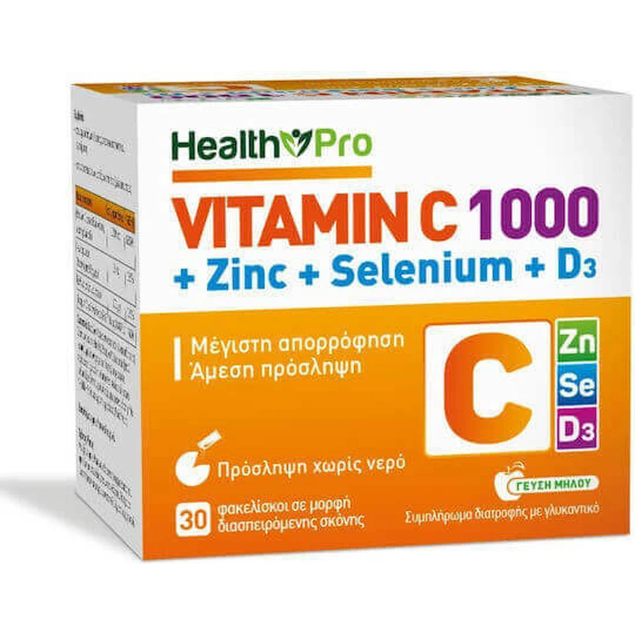 Health Pro Vitamin C 1000 & Zinc & Selenium & D3 Витамин для поддержки иммунитета, кожи и антиоксидантного действия 30 пакетиков: цены и характеристики