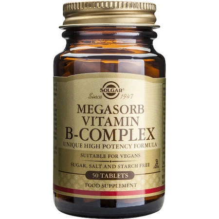 Solgar Megasorb Vitamin B-комплекс вітамінів для зміцнення енергії, імунітету та нервової системи 50 таблеток: ціни та характеристики