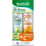 Health Aid Fizzy Di-stress Combo Pack Dietary Supplement Good Psychological Function & Vitamin C 1000mg 2x20 Effervescent Tablets 2x20 tablets