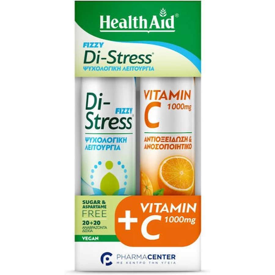 Health Aid Fizzy Di-stress Combo Pack Dietary Supplement Good Psychological Function & Vitamin C 1000mg 2x20 Effervescent Tablets 2x20 tablets: цены и характеристики