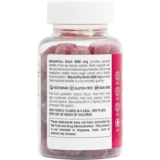 Nature's Plus Gummies Вітамінний комплекс з біотином для волосся, шкіри та нігтів 500 мкг Малина 60 х 1 льодяник
