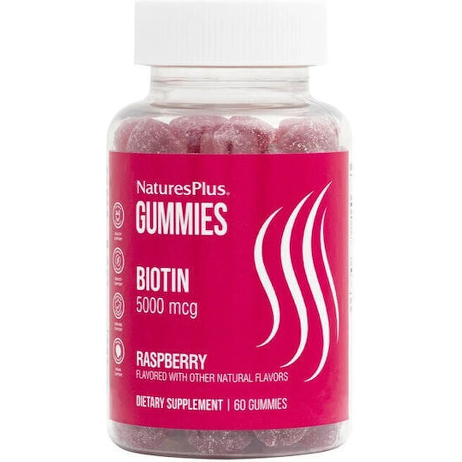 Nature's Plus Gummies Вітамінний комплекс з біотином для волосся, шкіри та нігтів 500 мкг Малина 60 х 1 льодяник: ціни та характеристики