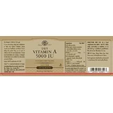 Solgar Vitamin A Вітамін для волосся, шкіри та антиоксидантної дії 5000iu 100 таблеток