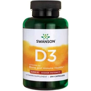 Swanson D3 Високопотенційний вітамін для підтримки імунітету та здоров'я яєць 1000iu 250 капс.