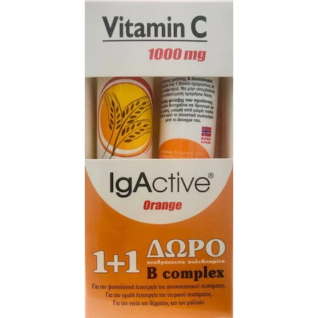 IgActive Витамины C и B Мультивитаминный комплекс Мультивитамины для энергии, укрепления иммунной системы и волос 1000 мг Апельсин 2 x 20 шипучих таблеток: цены и характеристики