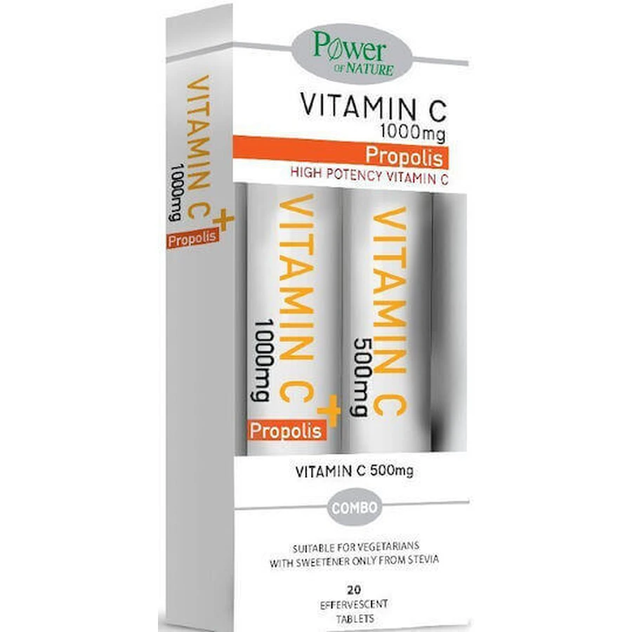 Power Of Nature Vitamin C Витамин C 1000 мг Прополис 20 шипучих таблеток и Витамин C 500 мг 20 шипучих таблеток для укрепления иммунной системы, кожи и антиоксидантного действия 1000 мг Апельсин: цены и характеристики