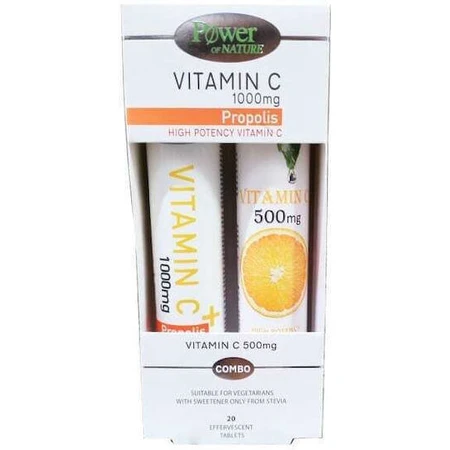 Power Of Nature Vitamin C Витамин C 1000 мг Прополис 20 шипучих таблеток и Витамин C 500 мг 20 шипучих таблеток для укрепления иммунной системы, кожи и антиоксидантного действия 1000 мг Апельсин: цены и характеристики