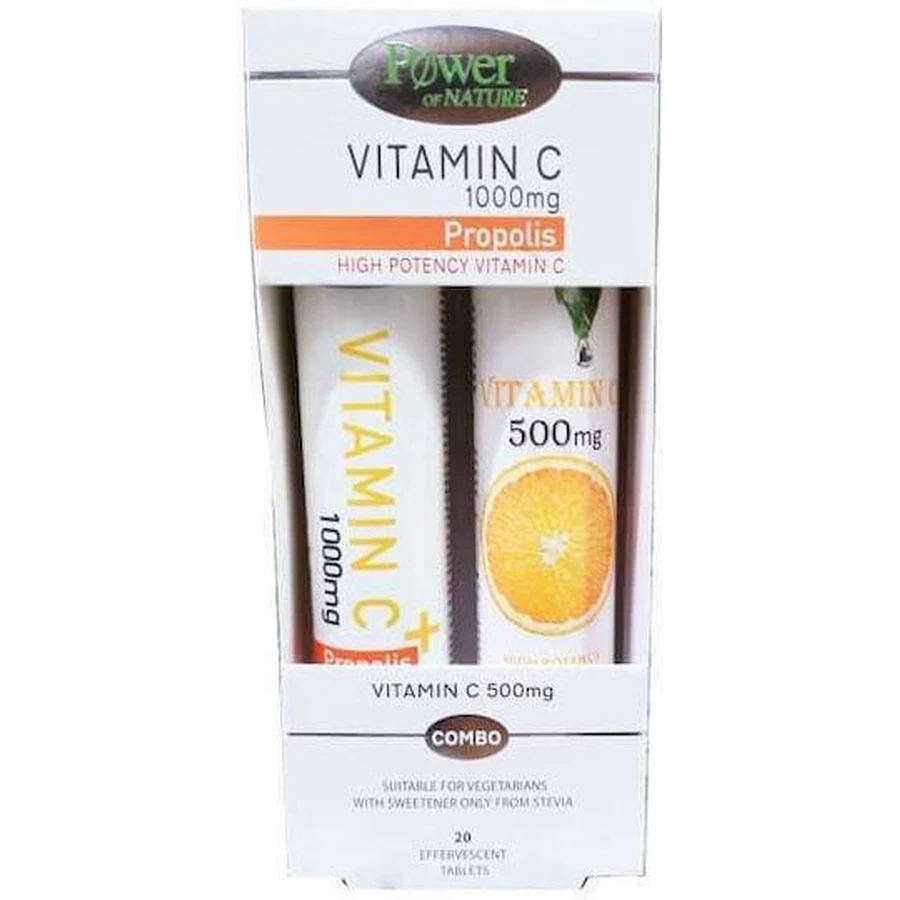 Power Of Nature Vitamin C Витамин C 1000 мг Прополис 20 шипучих таблеток и Витамин C 500 мг 20 шипучих таблеток для укрепления иммунной системы, кожи и антиоксидантного действия 1000 мг Апельсин: цены и характеристики