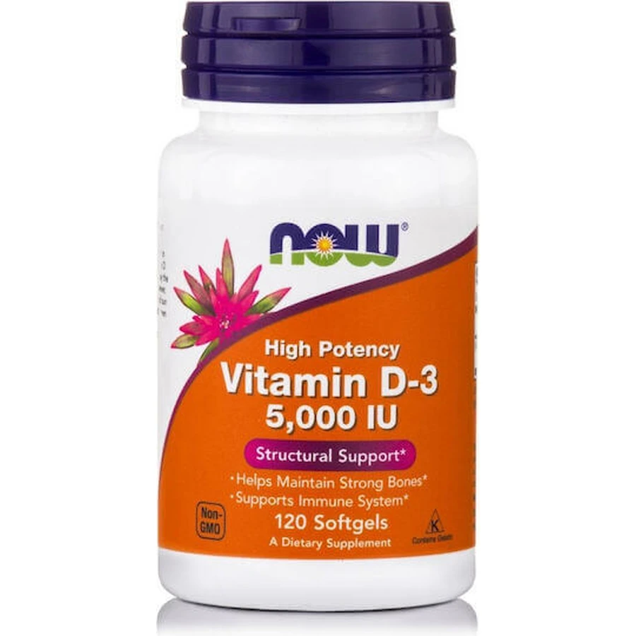 Now Foods Вітамін D-3 Вітамін для підтримки імунітету та здоров'я яєць 5000iu 120 м'яких гелів: ціни та характеристики