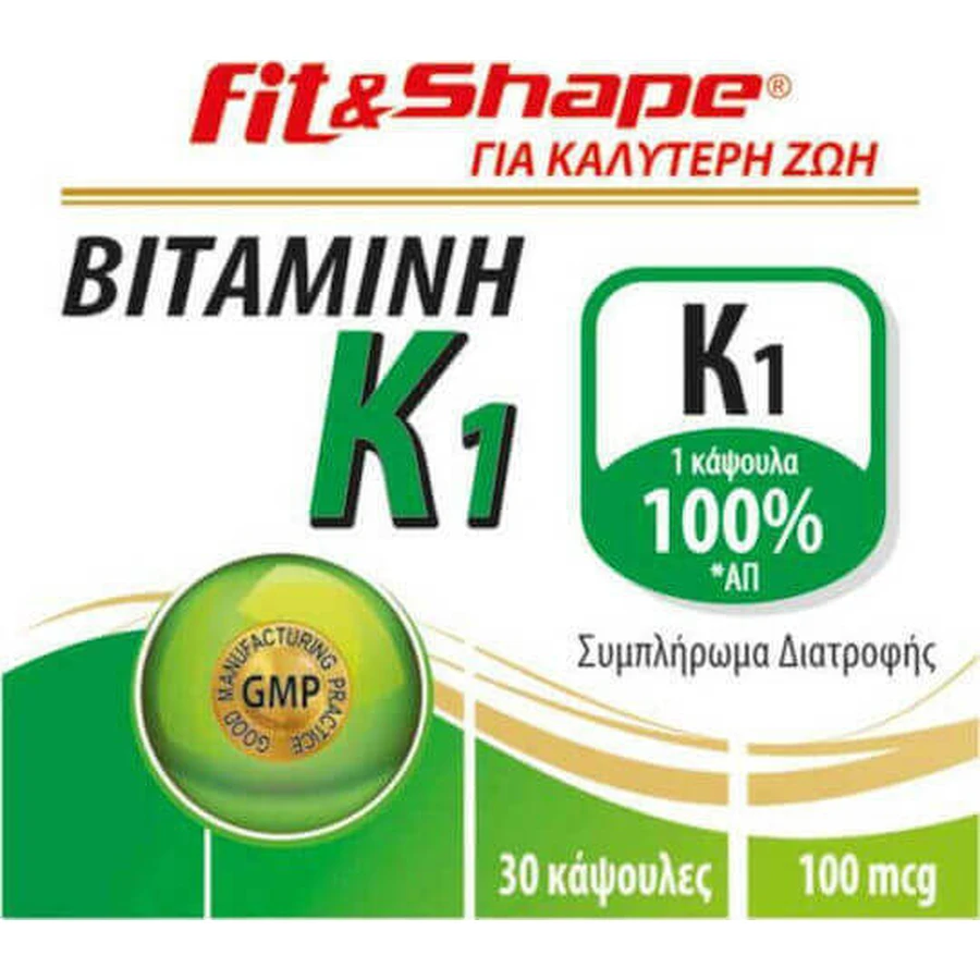 Fit & Shape Vitamin K1 Яєчний вітамін для здоров'я 100 мг 30 капс.: ціни та характеристики