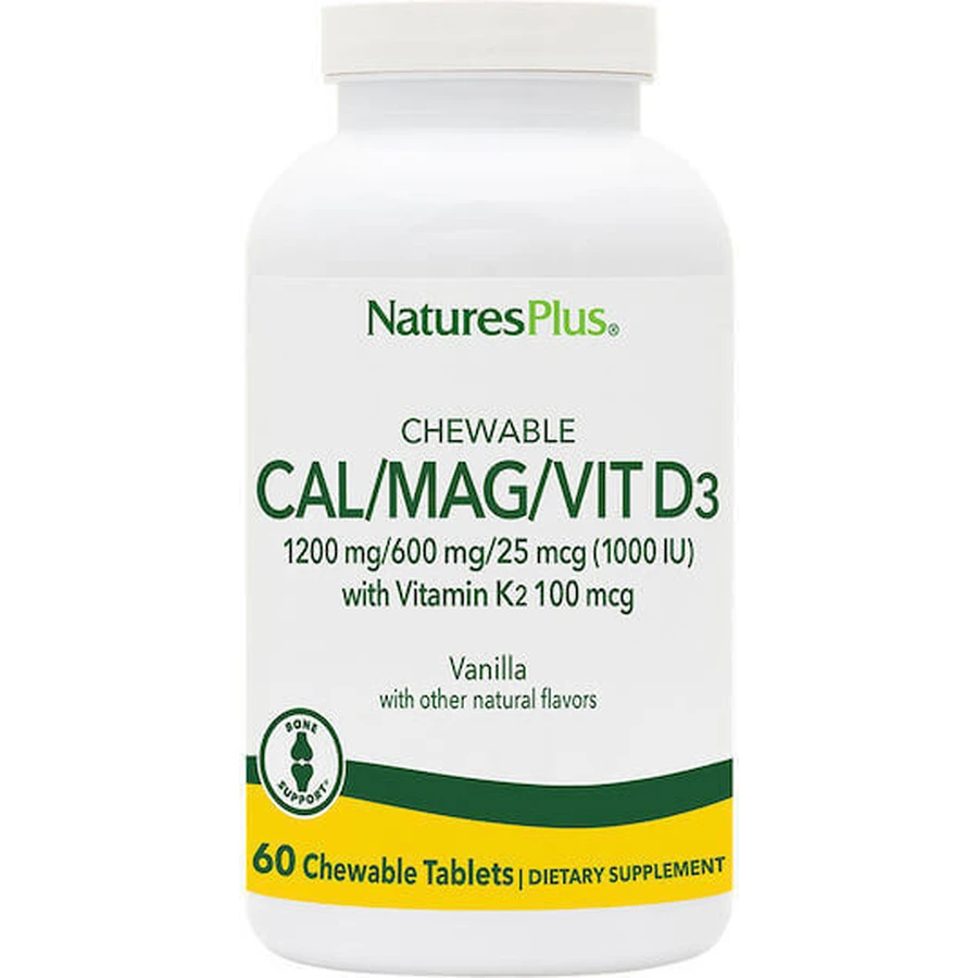 Nature's Plus Кісткова підтримка жувальні таблетки Кальцій Магній Vit D3 з вітаміном K2 60 зі смаком ванілі: ціни та характеристики
