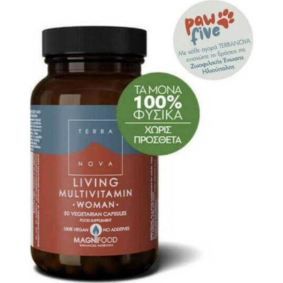 TerraNova Living Multivitamin Мультивітамінний комплекс для жінок для енергії, зміцнення імунітету та волосся 795 мг 50 рослинних капсул: ціни та характеристики