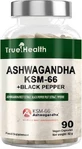 True Health KSM-66 Ашвагандха с черным перцем 200 мг 90 растительных капсул