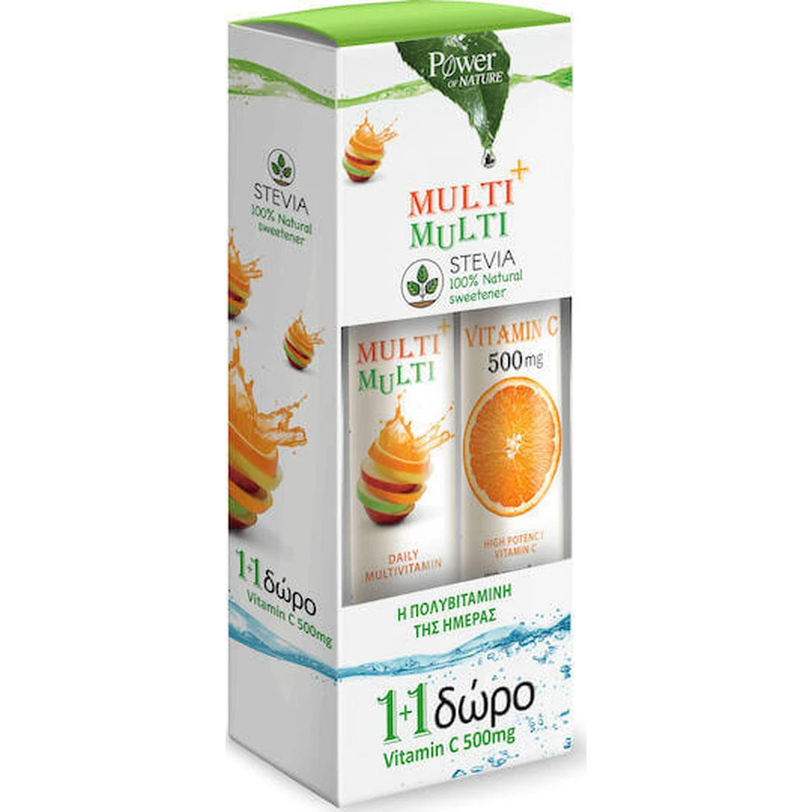 Power Of Nature Multi + Multi зі стевією та вітаміном С Мультивітамін для зміцнення енергії та імунної системи 500мг 44 табл. еф.: ціни та характеристики