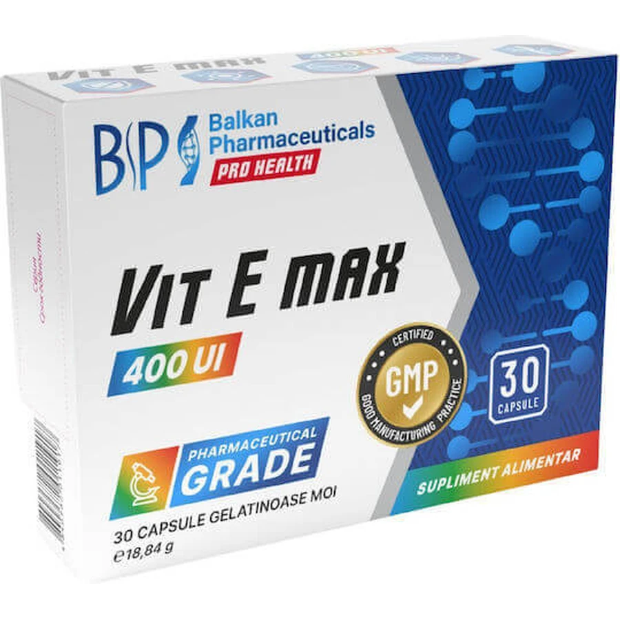 Balkan Pharmaceuticals Vit E Max Вітамін для шкіри та антиоксидантної дії 400iu 30 капс.: ціни та характеристики