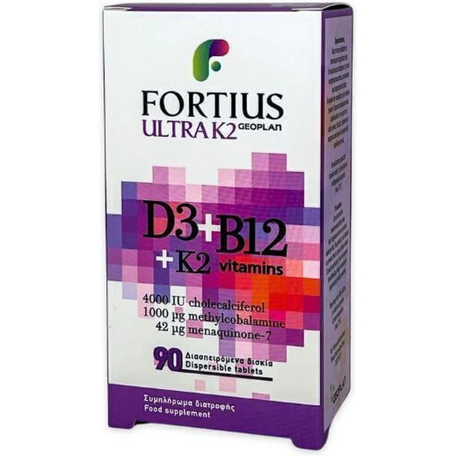 Geoplan Nutraceuticals Fortius Ultra K2 + D3 + B12 Вітамін для здоров'я яєць 90 сублінгвальних таблеток: ціни та характеристики