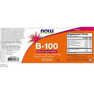 Now Foods B-100 Вітамін для зміцнення енергії, імунітету та нервової системи 100 капс.