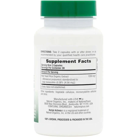 Nature's Plus Herbal Actives Red Yeast Rice 1200mg Dietary Supplement Special 60 растительных капсул: цены и характеристики